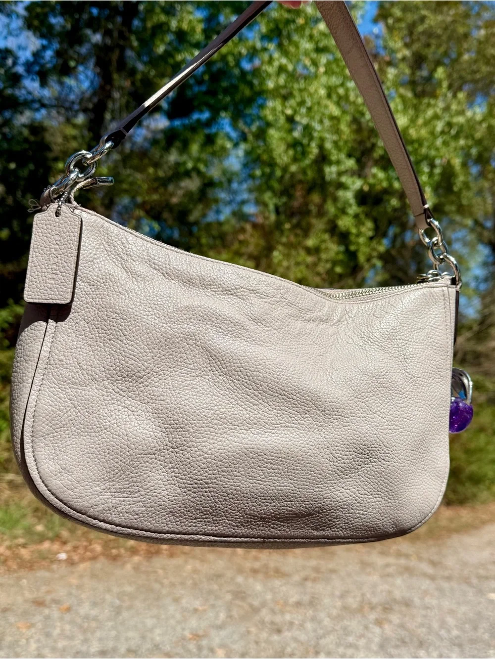 Coach Pebble Leather Shoulder Bag in Light Beige